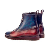 DapperFam Vittorio in Denim / Burgundy Men's Hand-Painted Patina Balmoral Boot in #color_