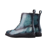 DapperFam Vittorio in Turquoise Men's Hand-Painted Patina Balmoral Boot in #color_