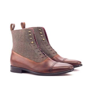 DapperFam Vittorio in Tweed / Med Brown / Dark Brown Men's Sartorial & Italian Leather Balmoral Boot in Tweed / Med Brown / Dark Brown #color_ Tweed / Med Brown / Dark Brown