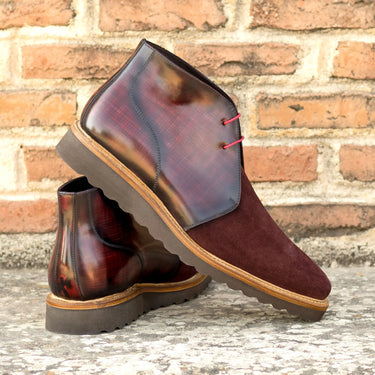 DapperFam Vivace in Burgundy / Burgundy Camo Men's Lux Suede & Hand-Painted Patina Chukka in #color_