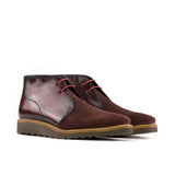 DapperFam Vivace in Burgundy / Burgundy Camo Men's Lux Suede & Hand-Painted Patina Chukka in Burgundy / Burgundy Camo #color_ Burgundy / Burgundy Camo