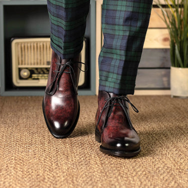 DapperFam Vivace in Burgundy Men's Hand-Painted Patina Chukka in #color_