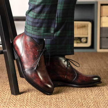 DapperFam Vivace in Burgundy Men's Hand-Painted Patina Chukka in #color_