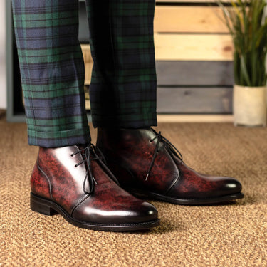 DapperFam Vivace in Burgundy Men's Hand-Painted Patina Chukka in #color_