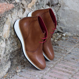 DapperFam Vivace in Med Brown Men's Italian Leather Chukka in Med Brown #color_ Med Brown