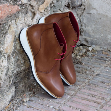 DapperFam Vivace in Med Brown Men's Italian Leather Chukka in Med Brown #color_ Med Brown