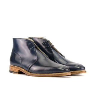 DapperFam Vivace in Navy Men's Italian Cordovan Leather Chukka in Navy #color_ Navy