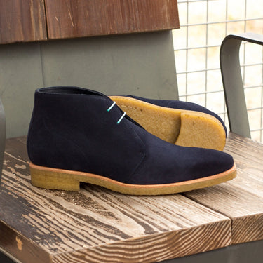 DapperFam Vivace in Navy Men's Lux Suede Chukka in #color_