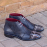 DapperFam Vivace in Plaid / Navy Men's Sartorial & Italian Leather Chukka in Plaid / Navy #color_ Plaid / Navy