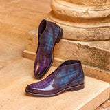 DapperFam Vivace in Purple / Denim Men's Hand-Painted Patina Chukka in #color_