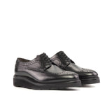 DapperFam Zephyr in Black Men's Italian Leather Longwing Blucher in Black #color_ Black