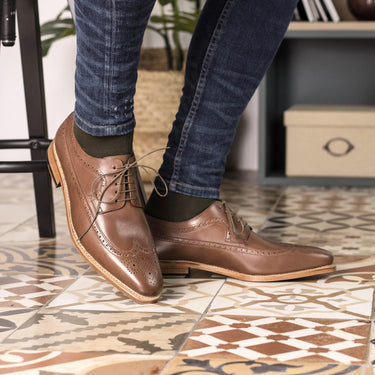 DapperFam Zephyr in Brown Men's Italian Leather Longwing Blucher in #color_