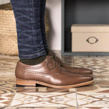 DapperFam Zephyr in Brown Men's Italian Leather Longwing Blucher in #color_