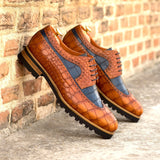 DapperFam Zephyr in Cognac / Navy Men's Italian Leather Longwing Blucher in #color_