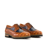 DapperFam Zephyr in Cognac / Navy Men's Italian Leather Longwing Blucher in Cognac / Navy #color_ Cognac / Navy