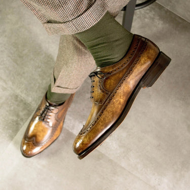 DapperFam Zephyr in Cognac Men's Hand-Painted Patina Longwing Blucher in #color_