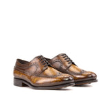 DapperFam Zephyr in Cognac Men's Hand-Painted Patina Longwing Blucher in Cognac #color_ Cognac