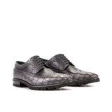 DapperFam Zephyr in Grey / Black Men's Italian Croco Embossed Leather Longwing Blucher in Grey / Black #color_ Grey / Black