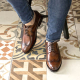 DapperFam Zephyr in Med Brown Men's Italian Leather Longwing Blucher in #color_