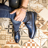 DapperFam Zephyr in Navy Men's Italian Leather Longwing Blucher in #color_