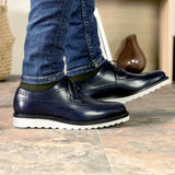 DapperFam Zephyr in Navy Men's Italian Leather Longwing Blucher in #color_