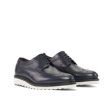 DapperFam Zephyr in Navy Men's Italian Leather Longwing Blucher in Navy #color_ Navy