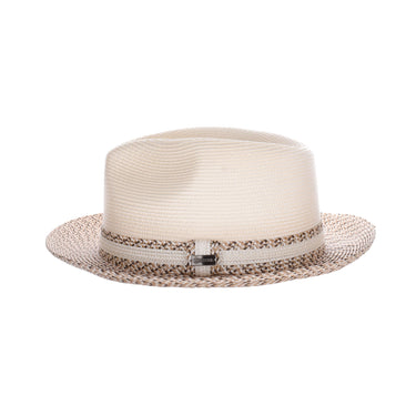 DapperFam The Stefano Two-Tone Straw Fedora Hat in #color_