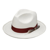 Dobbs Arlo Shantung Toyo Fedora with Brim Curl in Natural / Burgundy #color_ Natural / Burgundy