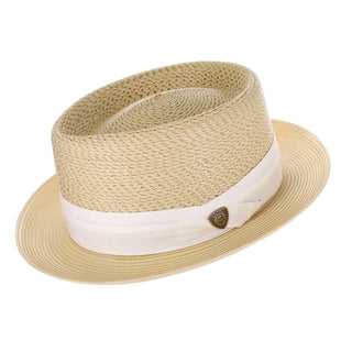 Dobbs Bishop Vented Milan Straw Pork Pie in Sand / Ivory #color_ Sand / Ivory