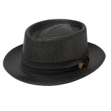 Dobbs Bishop Vented Milan Straw Pork Pie in Black #color_ Black