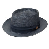 Dobbs Bishop Vented Milan Straw Pork Pie in Navy #color_ Navy