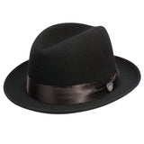 Dobbs Boulevard Center Dent Wool Felt Homburg in Black #color_ Black