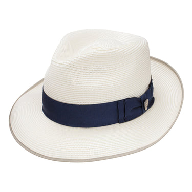 Dobbs Bradshaw Milan Straw Fedora in Ivory / Navy #color_ Ivory / Navy