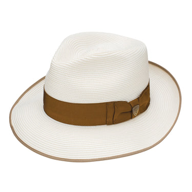 Dobbs Bradshaw Milan Straw Fedora in Ivory / Cognac #color_ Ivory / Cognac