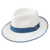 Dobbs Cavalier Soft Wool Felt Pinch Front Fedora in White / Indigo #color_ White / Indigo