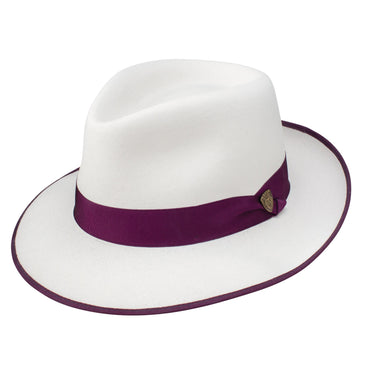 Dobbs Cavalier Soft Wool Felt Pinch Front Fedora in White / Violet #color_ White / Violet