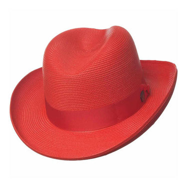 Dobbs El Dorado Center Dent Milan Straw Homburg in Red #color_ Red