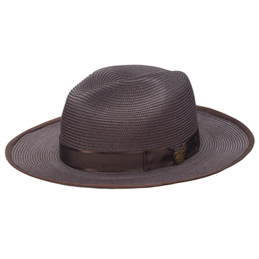 Dobbs Esquire B (Straw) Wide Brim Pinch Front Straw Fedora in Brown #color_ Brown