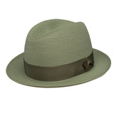 Dobbs Parker Center Dent Milan Straw Fedora in Olive #color_ Olive