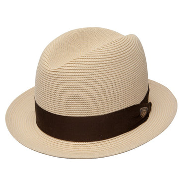 Dobbs Parker Center Dent Milan Straw Fedora in Sand #color_ Sand