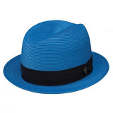 Dobbs Parker Center Dent Milan Straw Fedora in Royal #color_ Royal