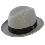 Dobbs Parker Center Dent Milan Straw Fedora in Grey #color_ Grey