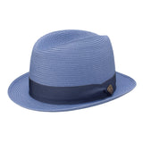 Dobbs Parker Center Dent Milan Straw Fedora in Perriwinkle #color_ Perriwinkle