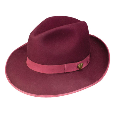 Dobbs Regalis B Center Dent Wool Felt Fedora in Burgundy #color_ Burgundy