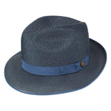 Dobbs Regalis B Pinch Front Straw Fedora in Navy #color_ Navy