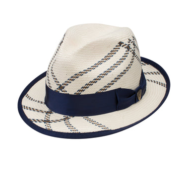 Dobbs Rialto Shantung Straw Fedora in Natural / Brown / Blue #color_ Natural / Brown / Blue