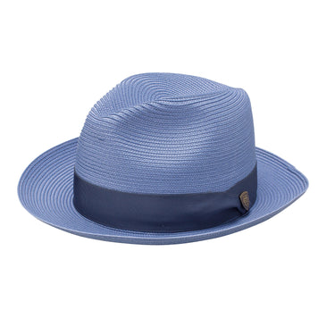 Dobbs Rosebud Milan Straw Fedora in Periwinkle #color_ Periwinkle