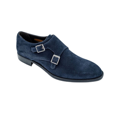 Giovacchini Francesco in Navy Blue Suede Double-Monk Strap Shoes in Navy Blue #color_ Navy Blue