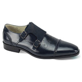 Giovanni Oscar Double Monk Strap Leather Dress Shoe in Navy #color_ Navy