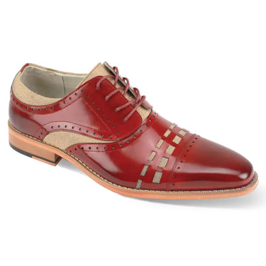 Giovanni Preston Genuine Leather Oxford Dress Shoes in Red / Natural #color_ Red / Natural